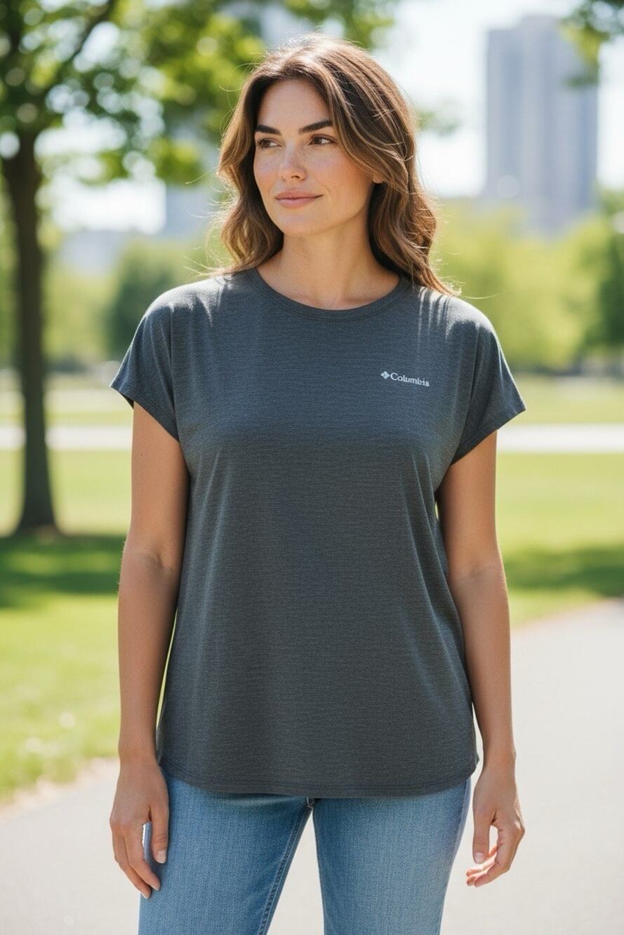 Columbia Gray Space Dye Short Sleeve Performance Activewear Tee L